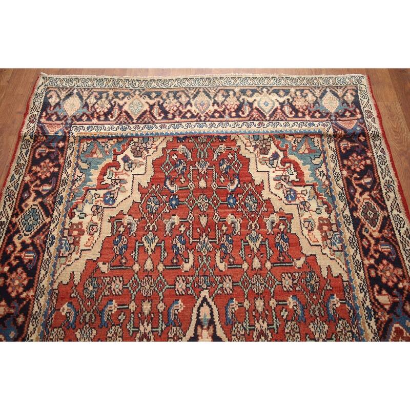 Hand Knotted Oriental 100% Wool Carpet Traditional Medallion Red Malayer Runner Rug - 10' 7'' X 3' 11''