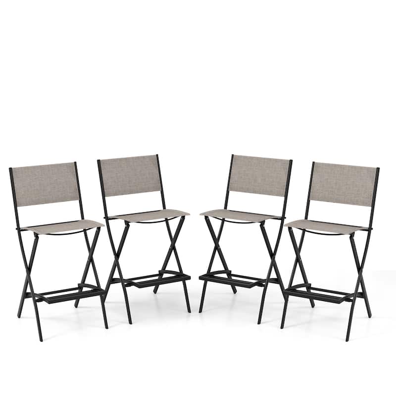 28 Inch Set of 2 Folding Bar Stools with Metal Frame and Footrest for Patio Balcony or Garden Use - 18" x 22.5" x 40"
