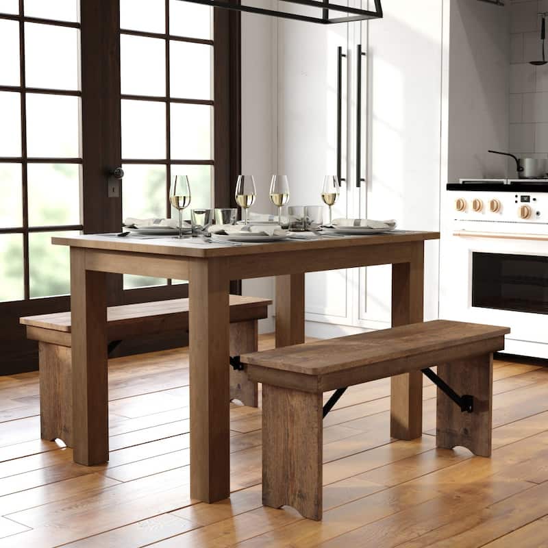 Rectangular Antique Rustic Solid Pine Farm Dining Table - Antique Rustic