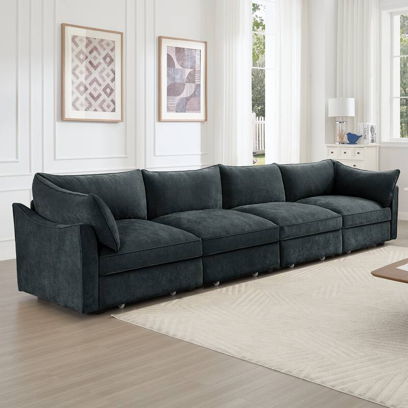 Super Large Wide & Deep Seat 4-Seater Sofa Couch with Storage Pull Out Drawer Under Each Seat