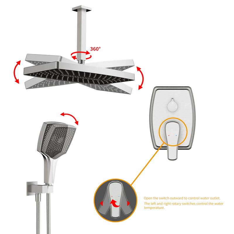 GIVINGTREE Single Handle 3 Spray 14 In.rectangular Ceiling Mounted Shower Faucet With Valve