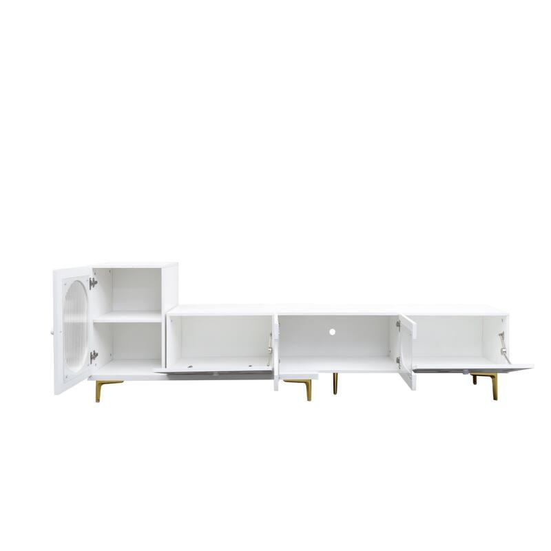 Homary Wood Rectangle Extendable TV Stand Media TV Console with Storage Space