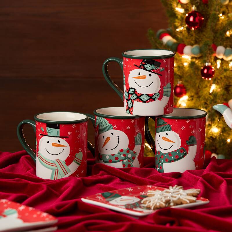 Certified International Christmas Whimsy Snowman Set of 4 Mugs 18 oz. Assorted Designs