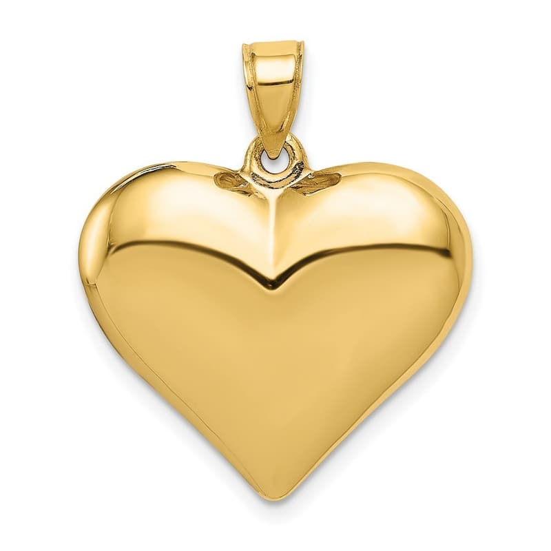 Curata 14k Yellow Gold 18" Polished Puffed Heart Pendant Necklace - 22.5x24.8mm