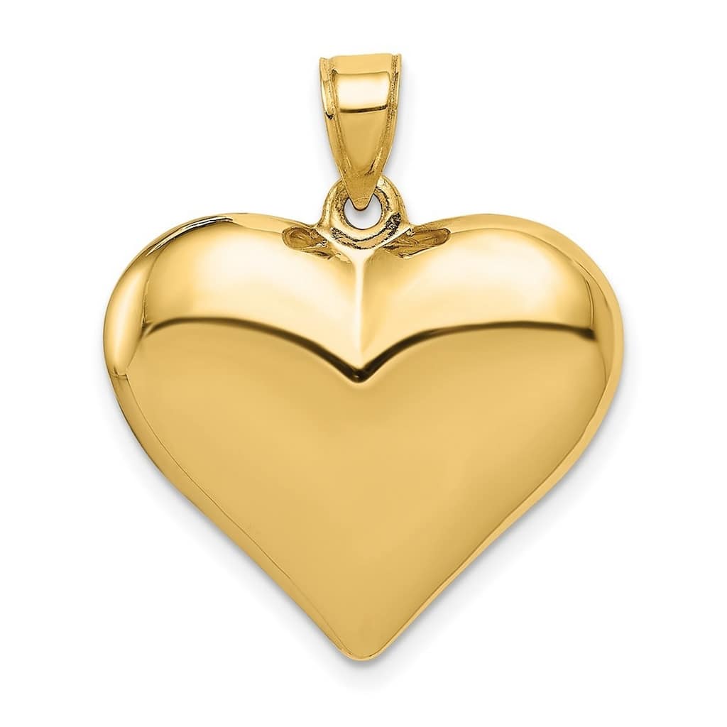 Curata 14k Yellow Gold 18" Polished Puffed Heart Pendant Necklace - 22.5x24.8mm