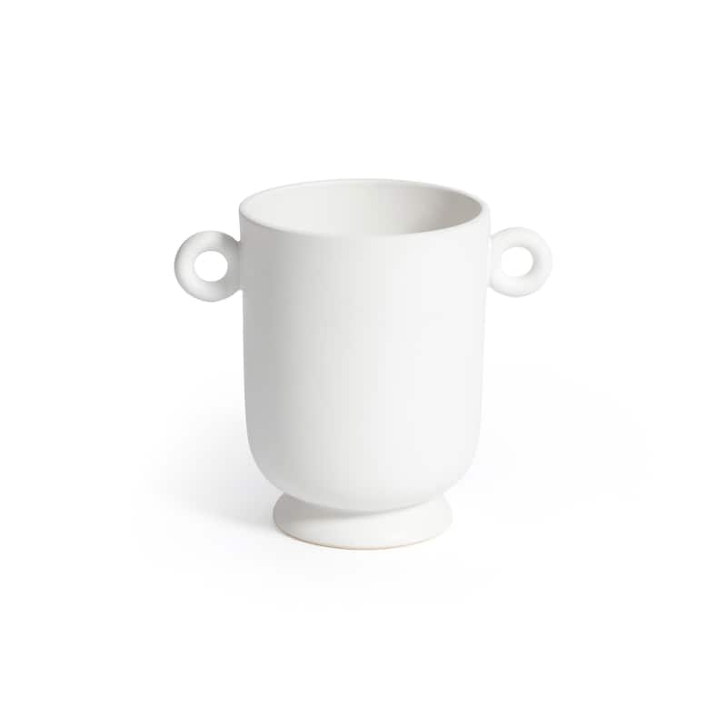 White Ceramic Planter Vase with Decorative Loop Handles - Small