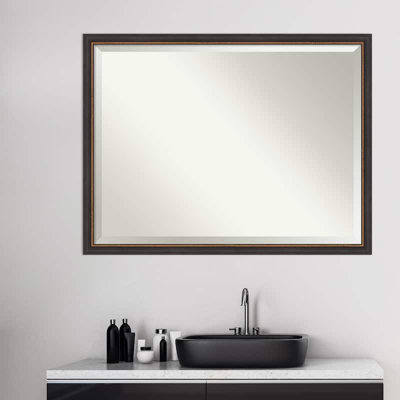 Beveled Wood Bathroom Wall Mirror - Ashton Black Frame - Ashton Black