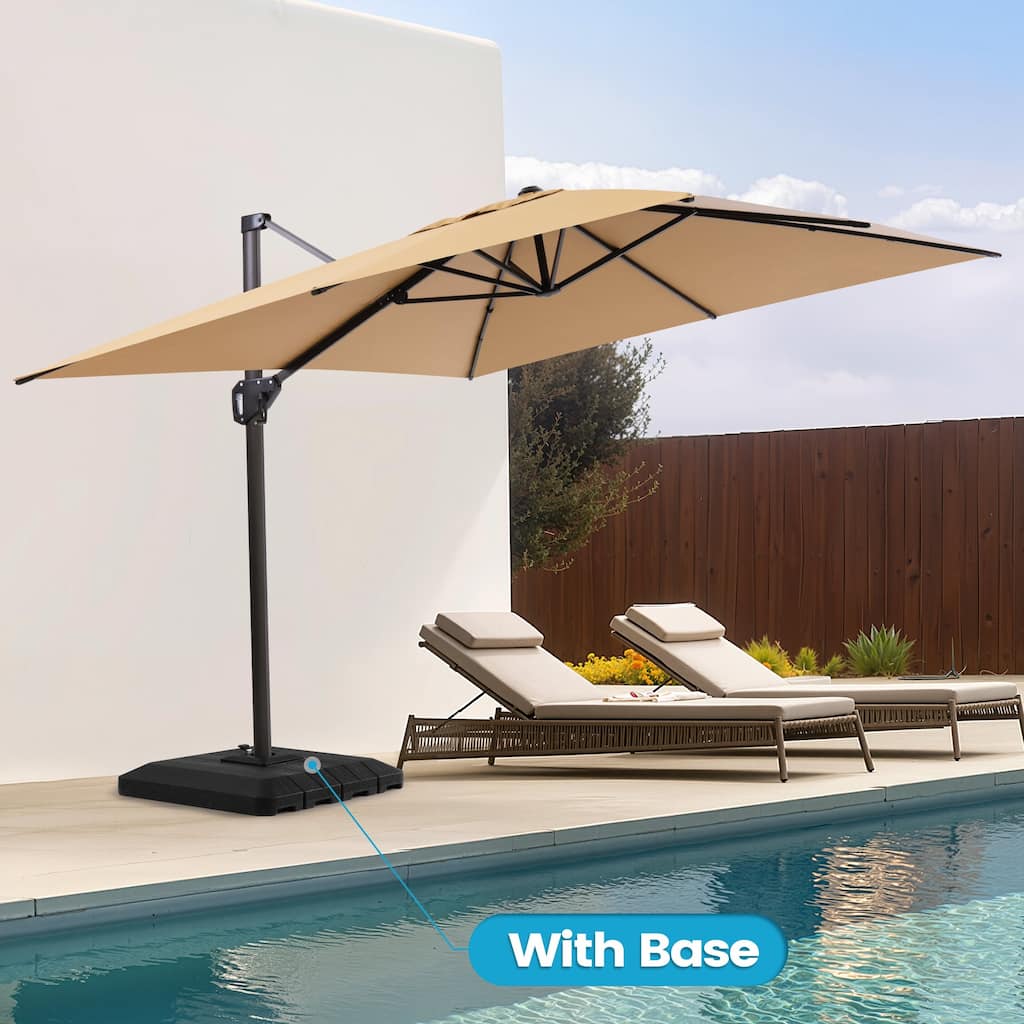 Outdoor 11 x 9 FT Patio 360 Degree Rotation Cantilever Umbrella with 4-Piece Umbrella Base