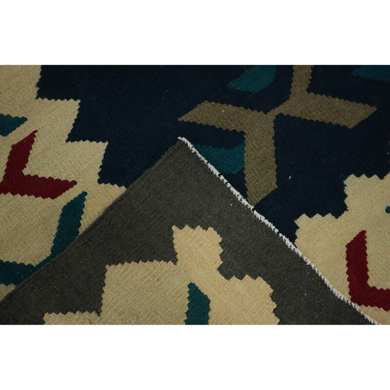 Hand Woven Oriental 100% Wool Carpet Southwestern Tribal Navy Blue & Blues Kilim Area Rug - 9' 11'' X 8' 2''