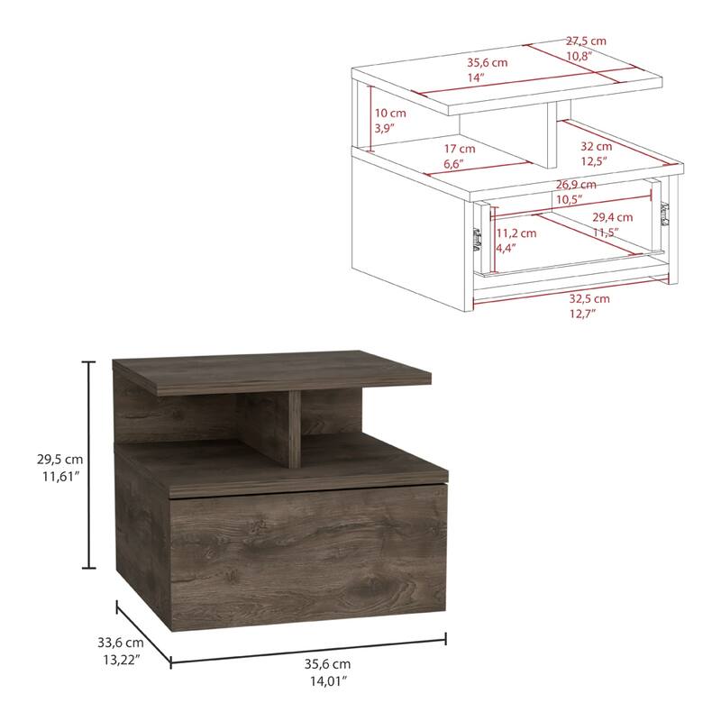 White Floating Nightstand, Wall-Mounted End Table with Storage Drawer & Open Shelf