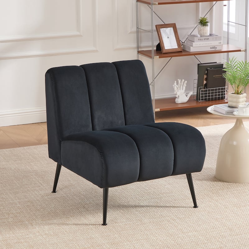 Modern Upholstered Armless Chair with Black Metal Legs,Accent Chair for Living Room,Bedroom,Office and Reading Room - Black