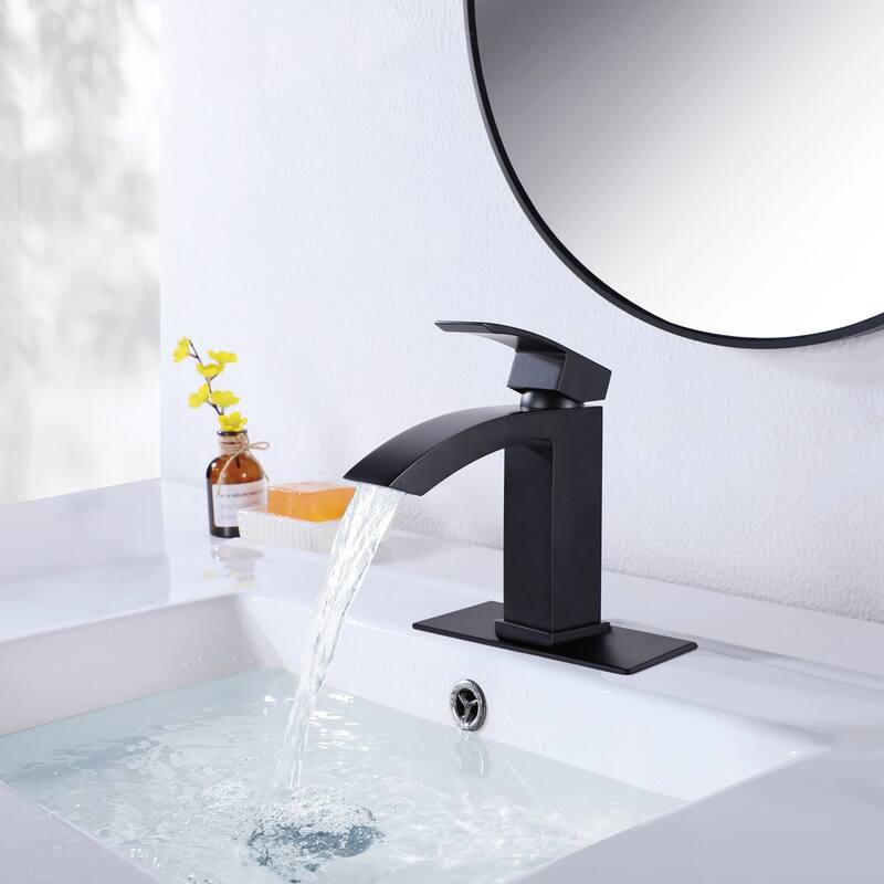 Modland Single Handle Waterfall Bathroom Sink Faucet with Deck Plate