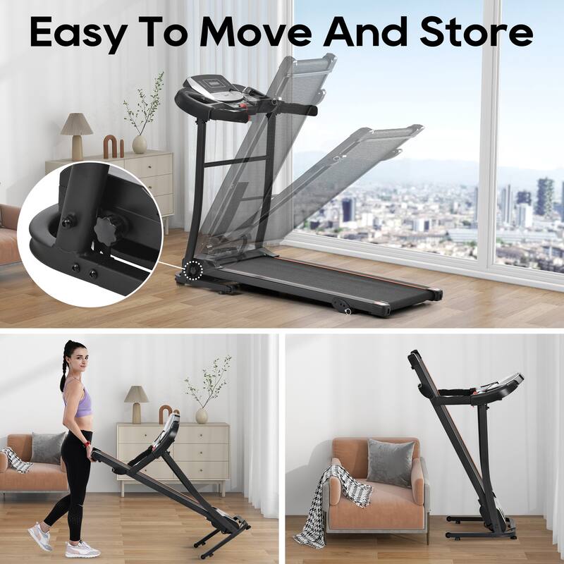 Home Folding Treadmill wPulse Sensor, 2.5 HP Quiet Brushless Motor, Walking Jogging Machine w/3 Level Incline 12 Preset Programs
