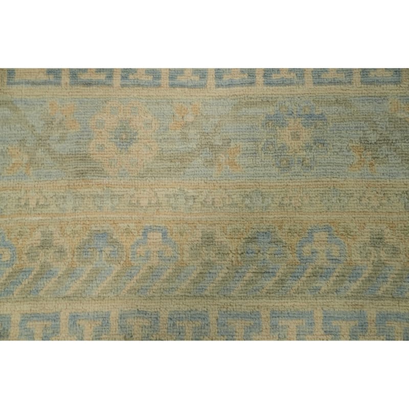 Vegetable Dye Blue Oushak Turkish Area Rug, Floral Geometric Carpet - 10' 7'' X 8' 1''