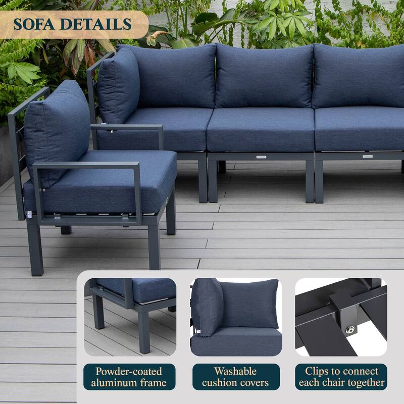 Chelsea 6-Piece Outdoor Patio Sectional Set in Black Aluminum with Removable Cushions for Backyard Garden and Patio Deck
