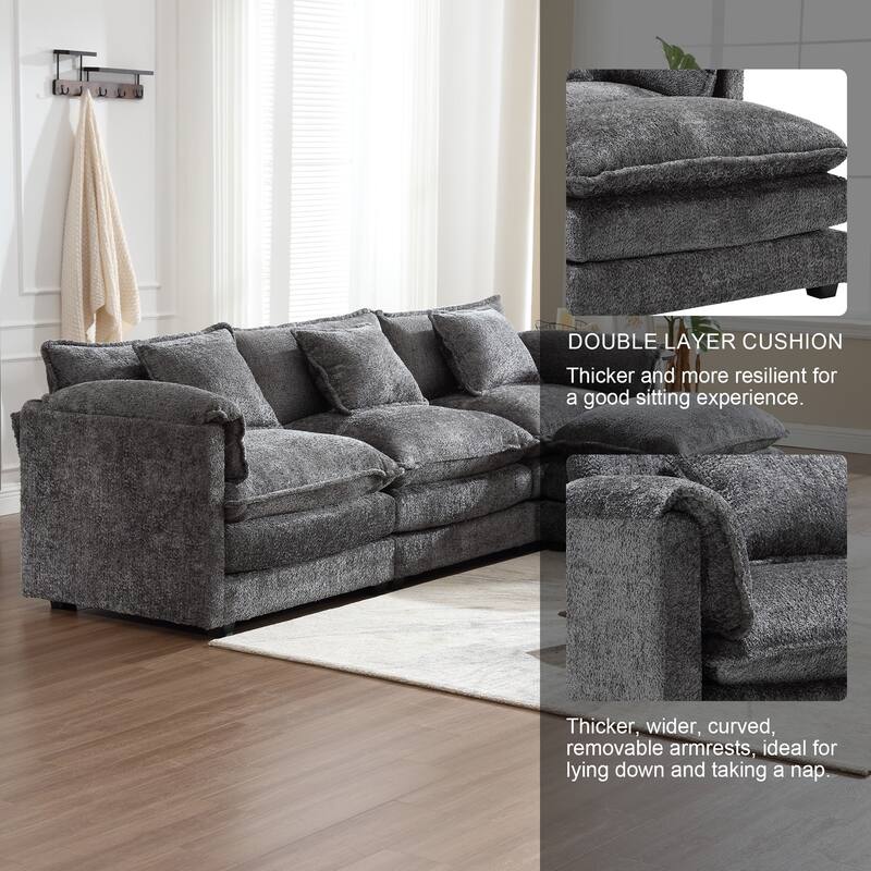 Chenille Fabric L-Shape Comfy Oversized three-seat Modular Sectional Sofa