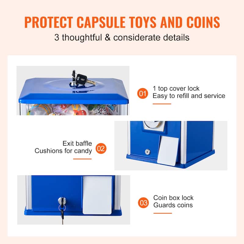 VEVOR Gumball Machine for Kids Home Vending Machine Rectangle Bubble Gum Machine for Game Stores Coin Operated Gumball Bank