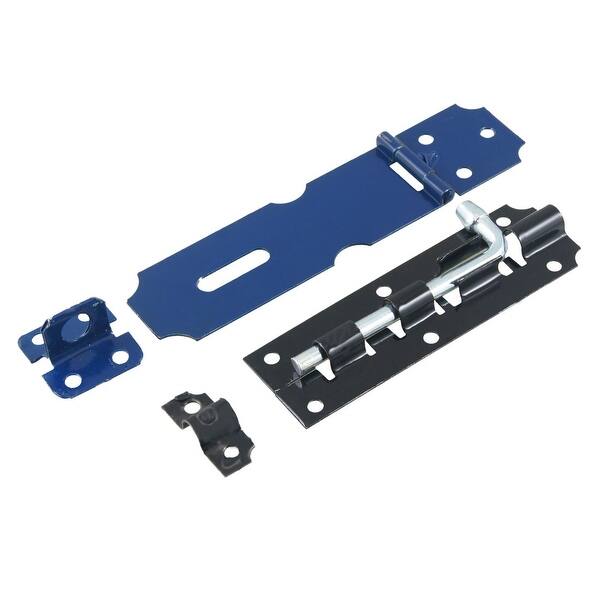 Unique Bargains Stainless Steel Lockable Black Barrel Bolt w Blue Hasp Staple Set Overstock