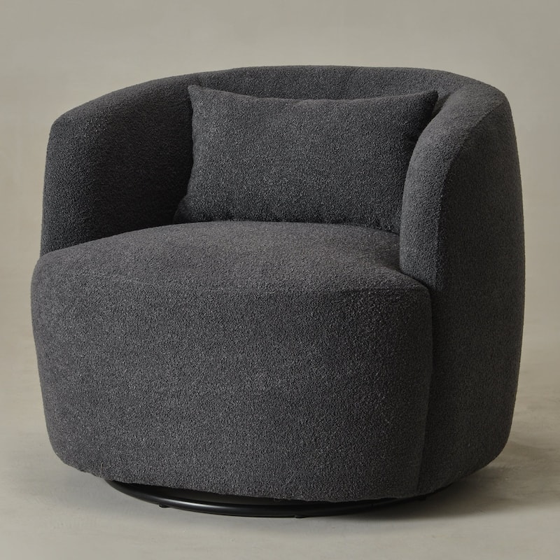 KINWELL 34" Sherpa Swivel Accent Chair Boucle Upholstered Armchair