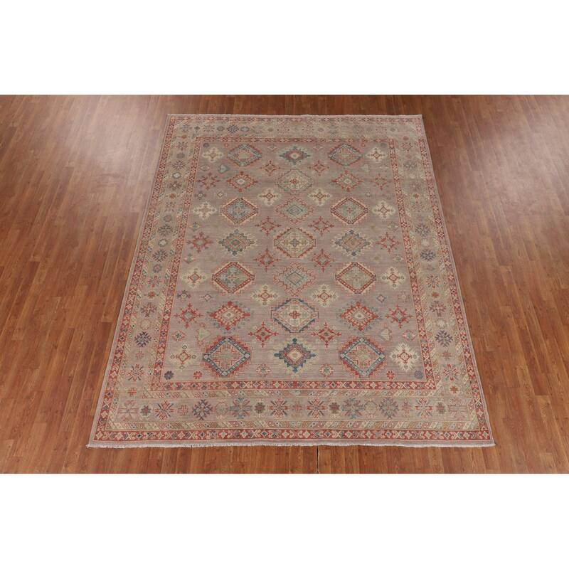 Geometric Kazak Oriental Area Rug Hand-Knotted Home Decor Wool Carpet - 8'1" x 9'10"