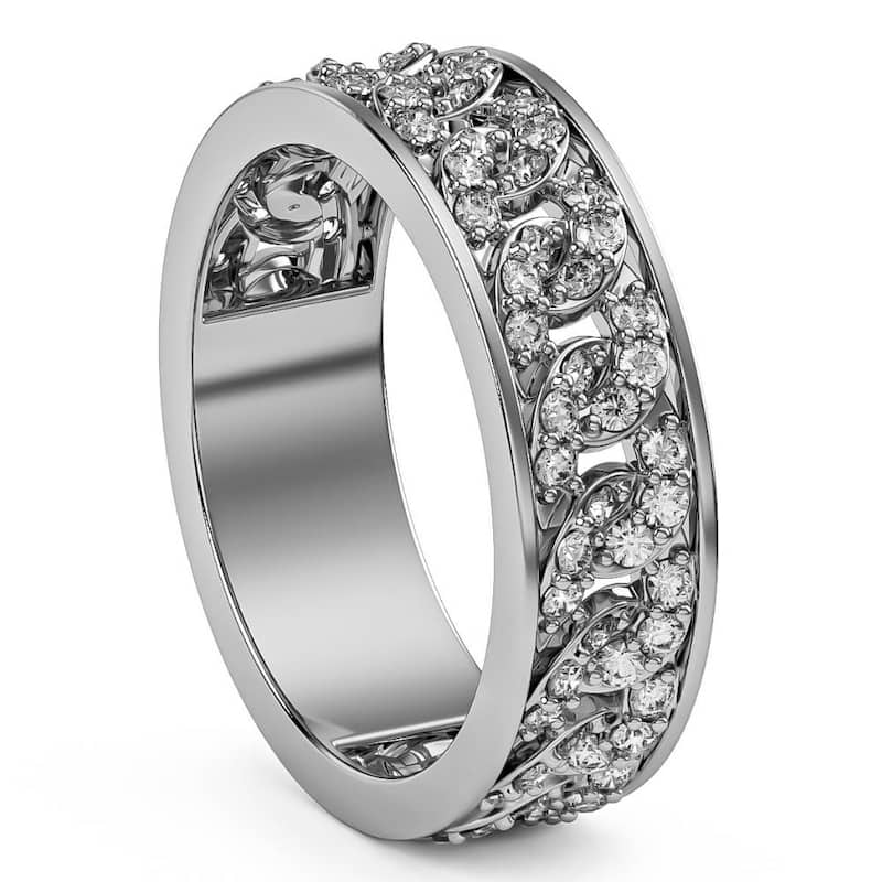 1 1/4Ct Diamond Ring Men's Curb Chain Band in 10k White, Yellow, or Rose Gold