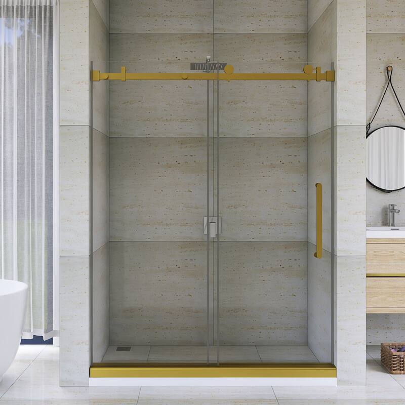 60" x 76" Sliding Frameless Shower Door - 60'' x 0.38'' x 76'' - Brushed Gold