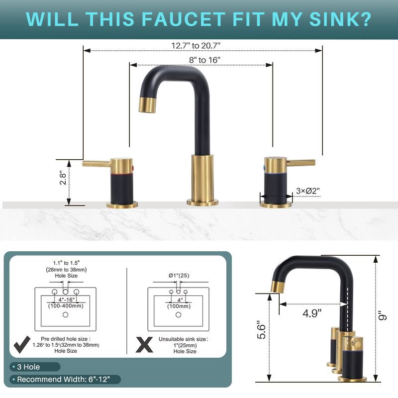 WOWOW 8 in. Widespread Double Handle Bathroom Faucet with Pop-Up Drain