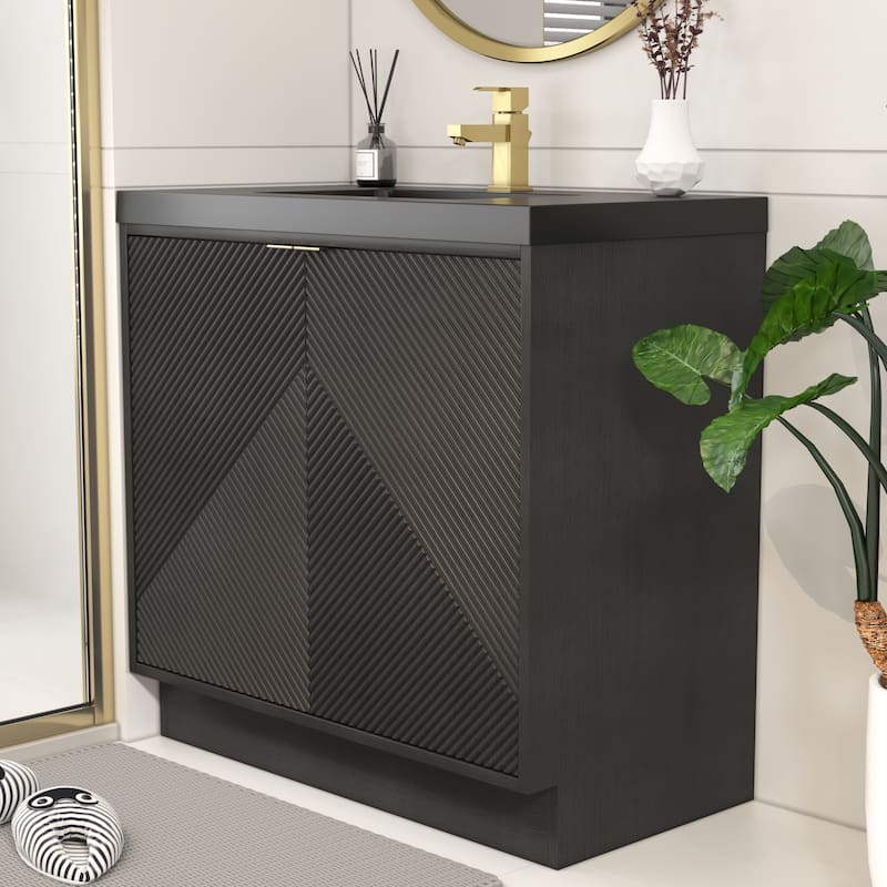 Milano 36" Freestanding Bathroom Vanity with Black Acrylic Sink