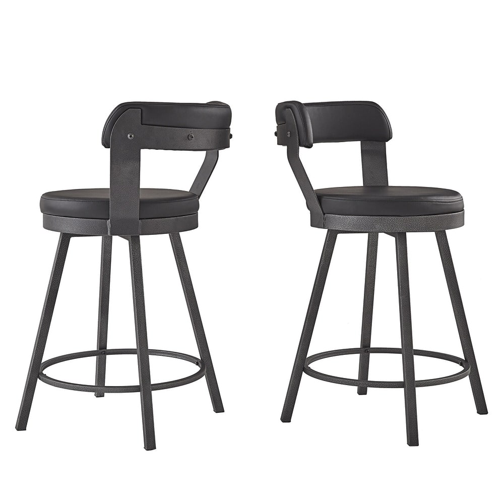 Harley Faux Leather Graphite Grey Metal Swivel Stools (Set of 2) by iNSPIRE Q Modern