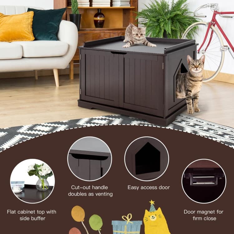 Multifunctional Cat House with Double Doors and Extra Countertop Space