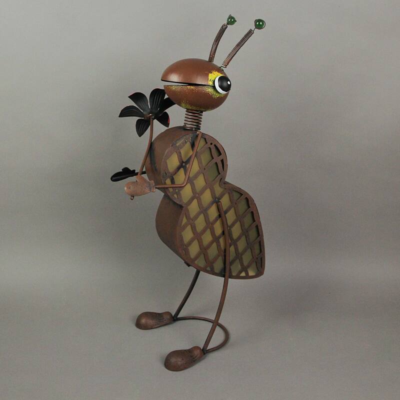 Metal Gardening Ant Orange Solar Led Garden Statue 23.5 Inches High - 23.5 X 11.5 X 7.75 inches