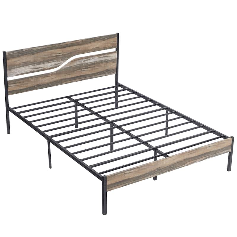 VECELO Beds Industrial Platform Bed Frame with Wood Headboard,Easy Set up