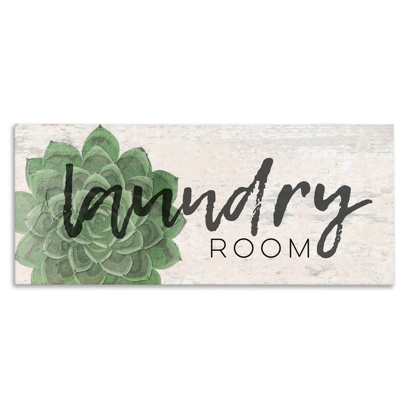 Stupell Laundry Room Green Succulent Soft Paper Look Canvas Wall Art , 10 x 24, Proudly Made in USA - Multi-color - 10 x 24