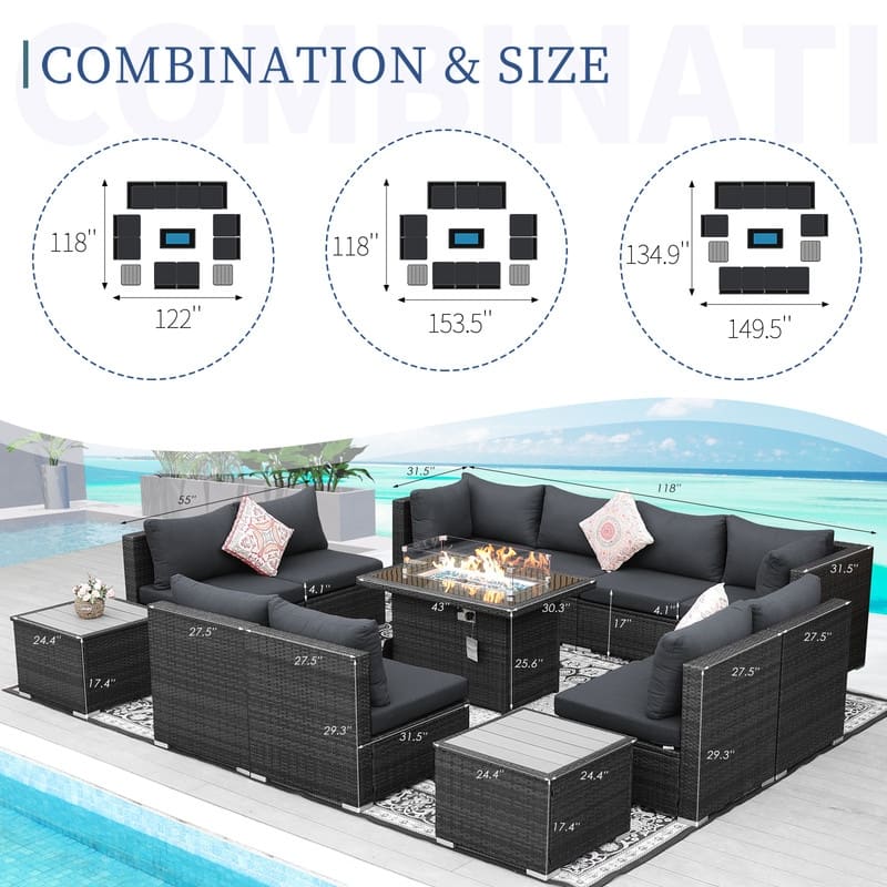 FINCATI Patio Outdoor Wicker Furniture Set Sectional Sofa with Firepit