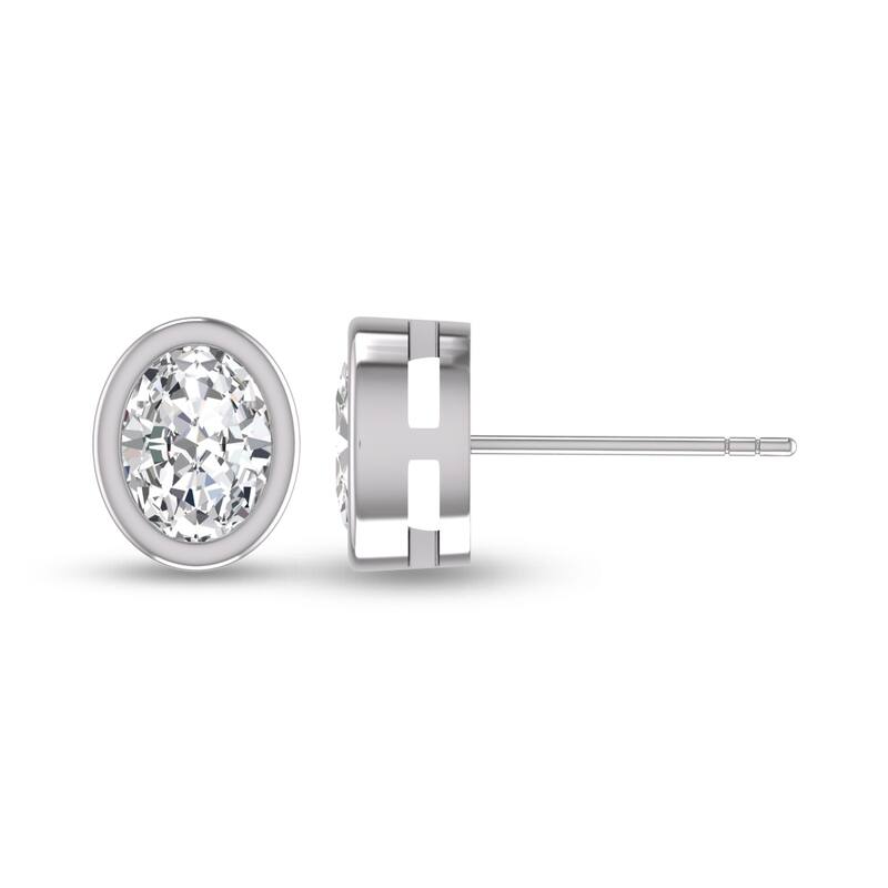 Marquee Lab Grown 1/4 Carat Oval Bezel Set Solitaire Diamond Earrings in 14K White Gold