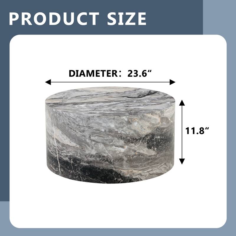 Marble Texture Round MDF Coffee Table: 23.6" Diameter × 11.8" Height, Modern Minimalist Style, Perfect for Living Room