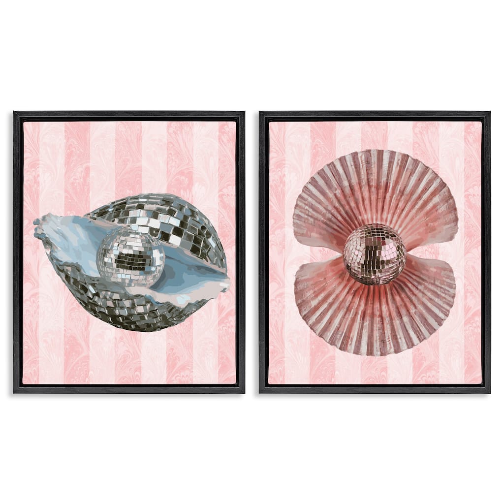 Stupell Pastel Disco Ball Sea Life Framed Floater Canvas Wall Art Design By Lil' Rue (Set of 2)