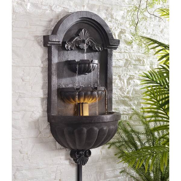 slide 1 of 9, Margate 35-inch Plum Bronze 3-tier Floral Outdoor Wall Fountain