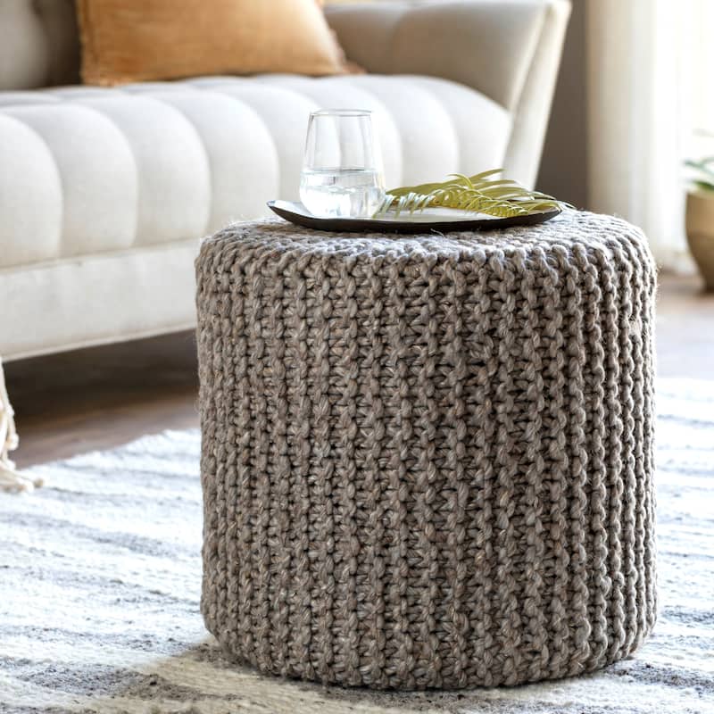 Athina Modern Knitted Wool 18-inch Cylinder Pouf