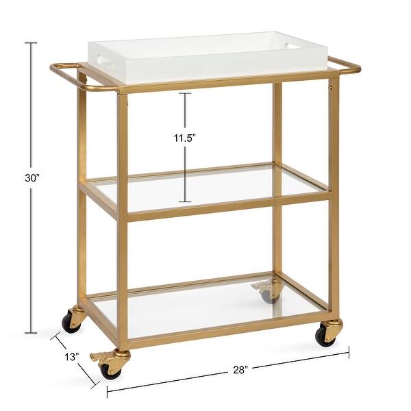 dimension image slide 0 of 3, Kate and Laurel Giles Metal Bar Cart with Tray - 28x13x30