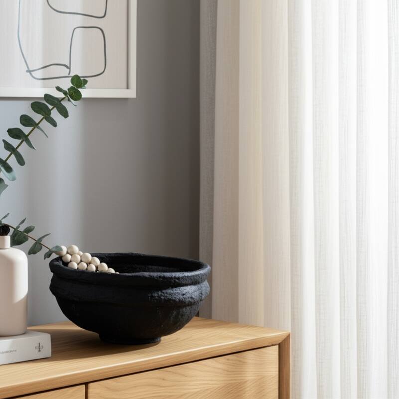 Terracotta Decorative Bowl Handcrafted Textured Design - 6" Black - 12" x 12" x 6"