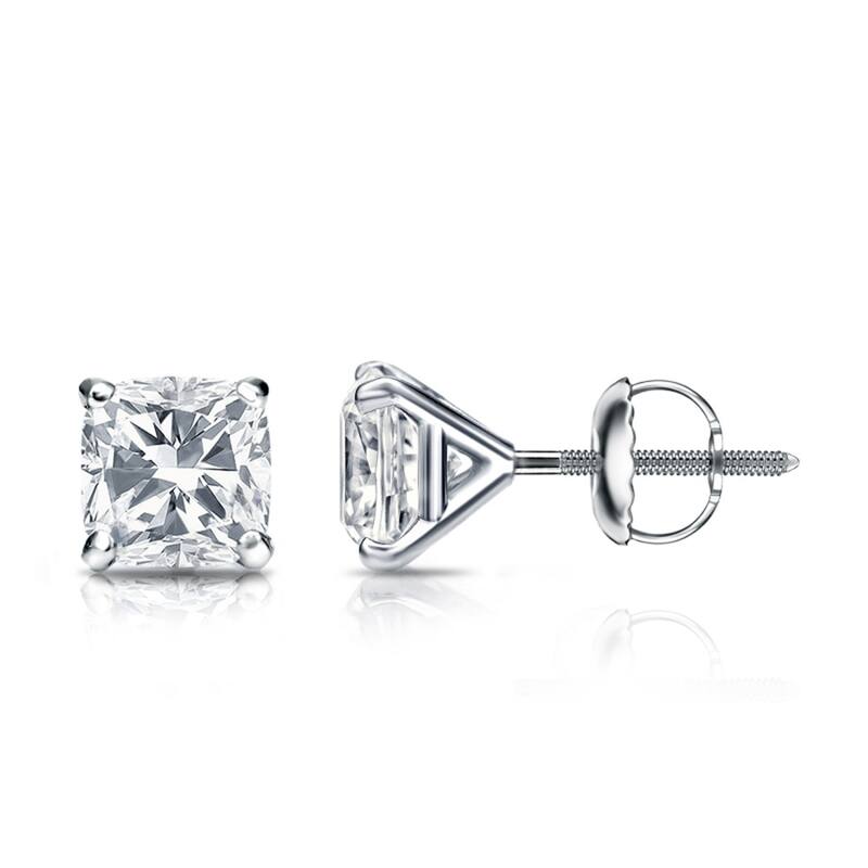 Auriya 14k Gold 1 1/2ctw Cushion Cut Diamond Stud Earrings Martini-set (H-I, SI1-SI2) - White