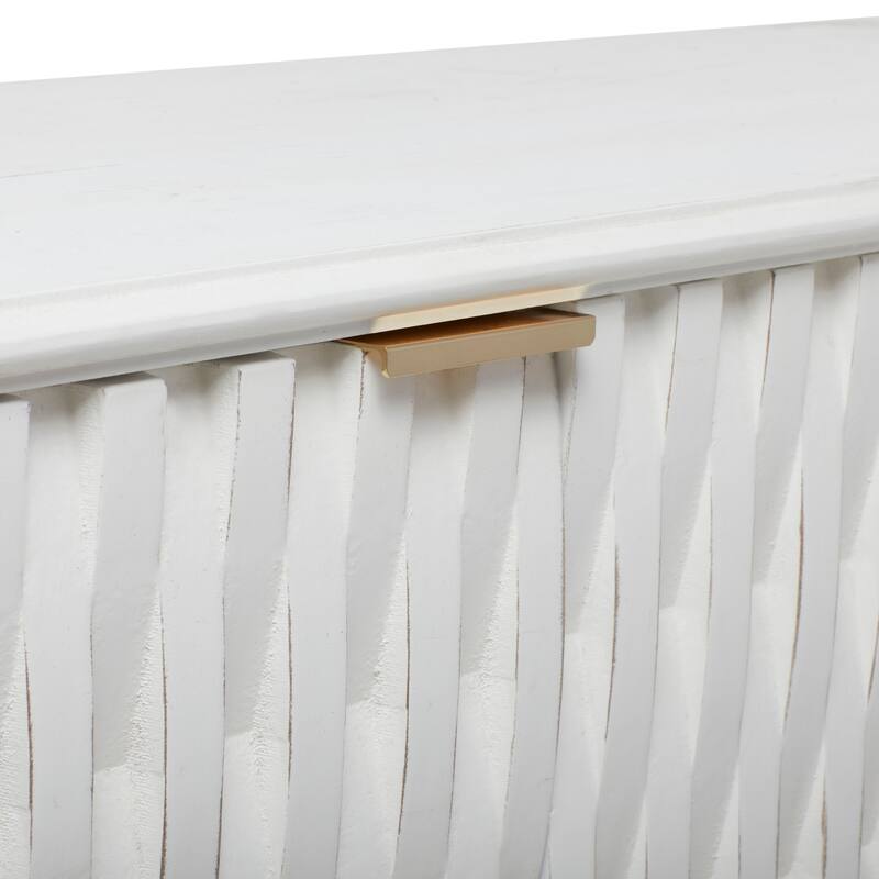 Wooden Geometric Dimensional Textured 3 Door Cabinet with Gold Metal Accents - White - Roche River Decor - 16"W x 47"L x 32"H