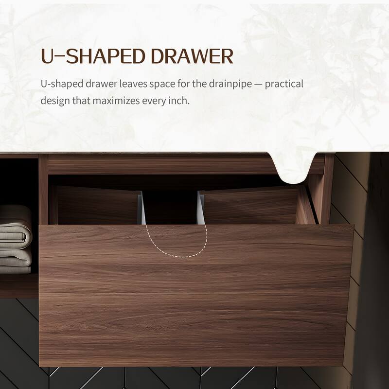 48" Mid Century Single Bathroom faux marble Vanity with Top, Solid Wood, Floating Vanities for Bathroom, Not Assembled Need
