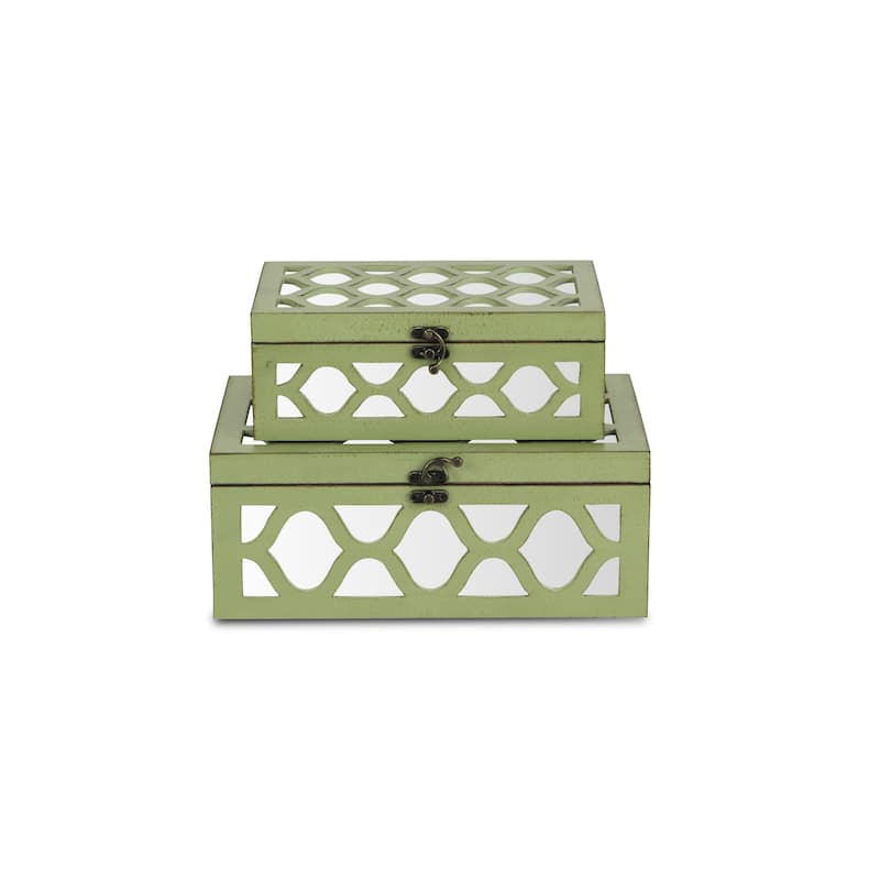 Blue Wood Moroccan Style Mirrored Storage Box (Set of 2)