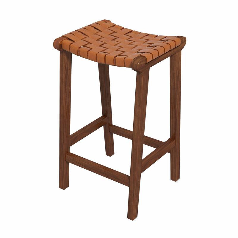 GDFStudio - James Mid-Century Modern 23.6"H Counter Stool with Solid Wood Frame & Genuine Leather Upholstery
