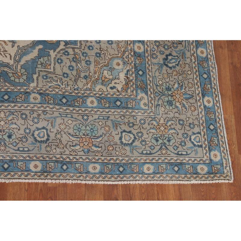 Distressed Tabriz Vintage Persian Area Rug Handmade Wool Carpet - 9'3" x 12'10"