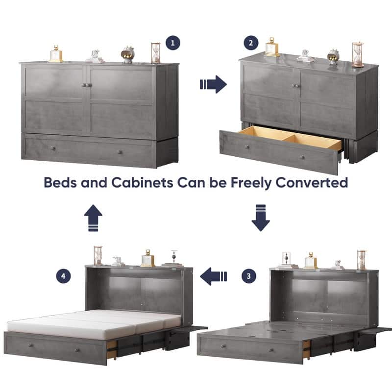 Mixoy Murphy Bed with Mattress,Modern Cube Foldable Cabinet Bed with Charging Station