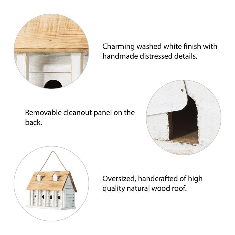 Glitzhome 14.25"L Wood Distressed Solid Wood Cottage Birdhouse
