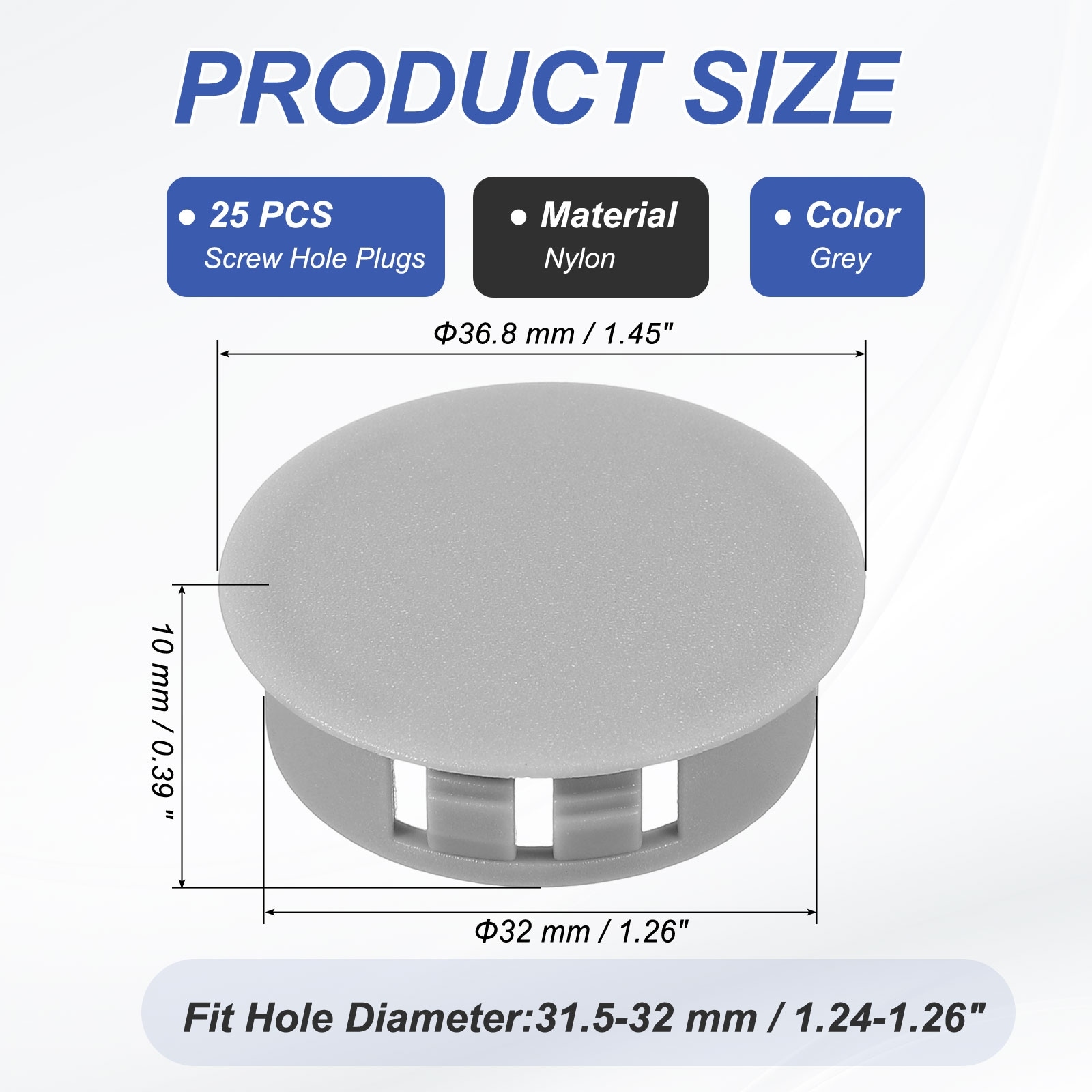 Plastic Hole Plugs, Flush Type Round Plug Snap in Locking Screw Hole Covers Insert End Caps for Furniture Cabinet Kitchen